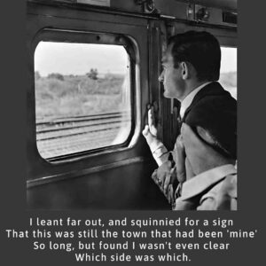 I leant far out, and squinnied for a sign That this was still the town that had been 'mine' I Remember, I Remember by Philip Larkin