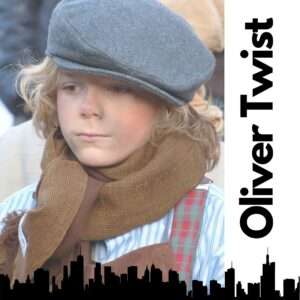 Oliver Twist graphic with image of poor child and London skyline