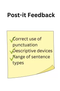 Post-it Note Feedback infographic showing success criteria to hep to reduce teachers' marking workload