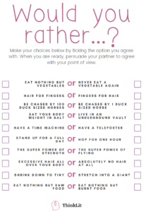 Would You Rather ...? free printable worksheet for starter activities to get students talking.