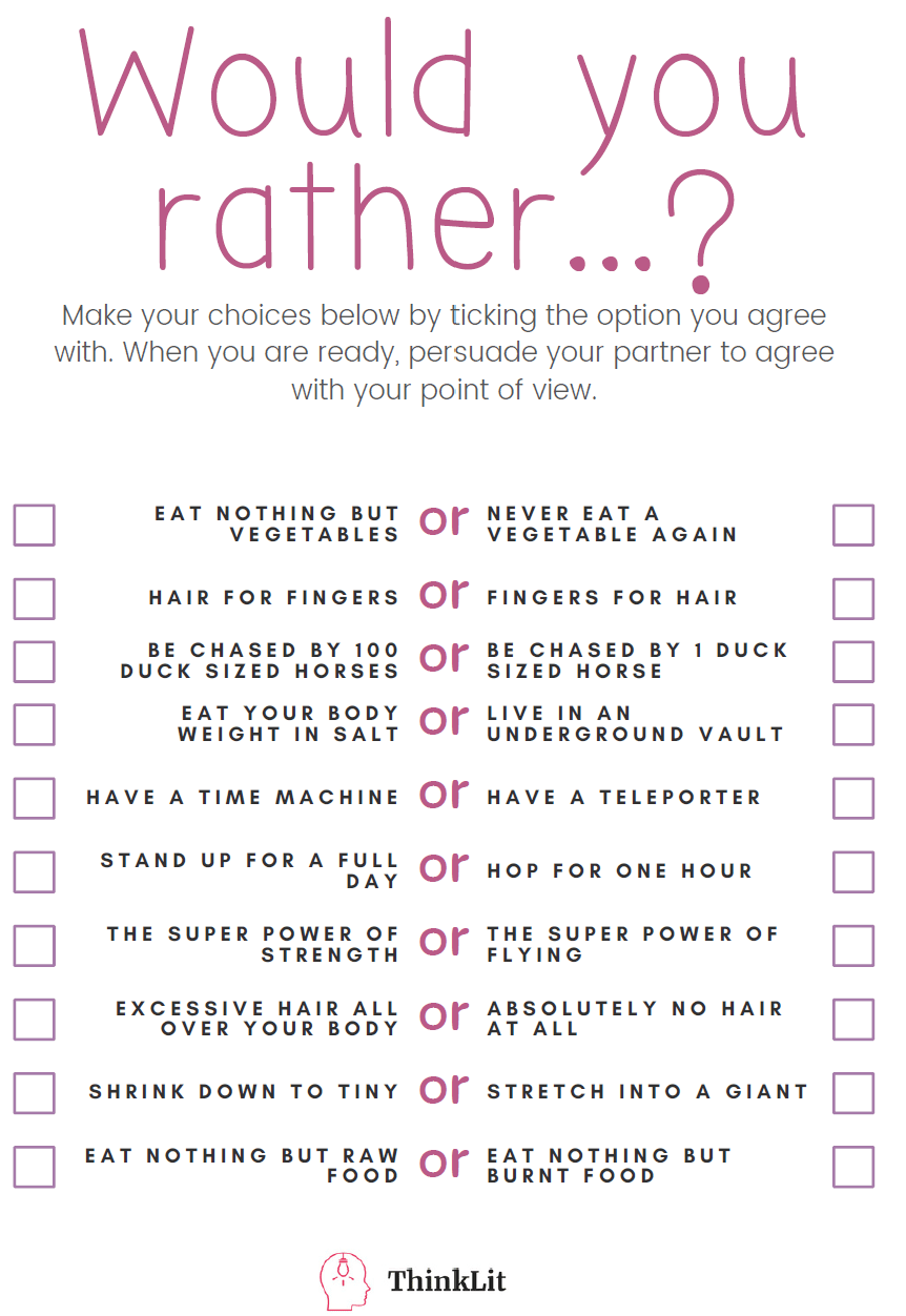 Would You Rather ...? free printable - ThinkLit