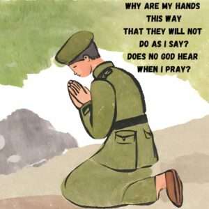 Here by R.S. Thomas: Why are my hands this way That they will not do as I say? Does no God hear when I pray?