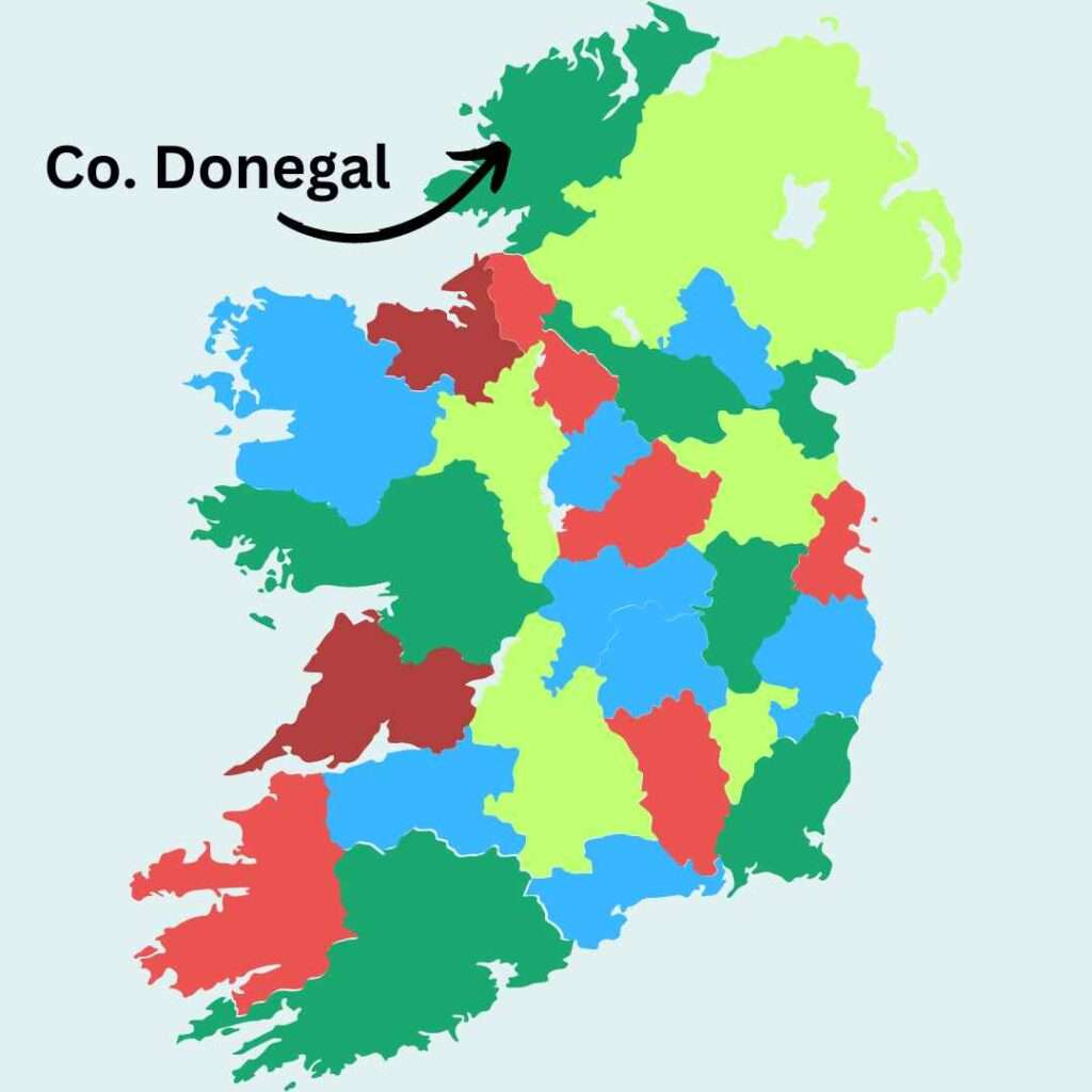 Setting in Philadelphia, Here I Come! Map showing Donegal in Ireland