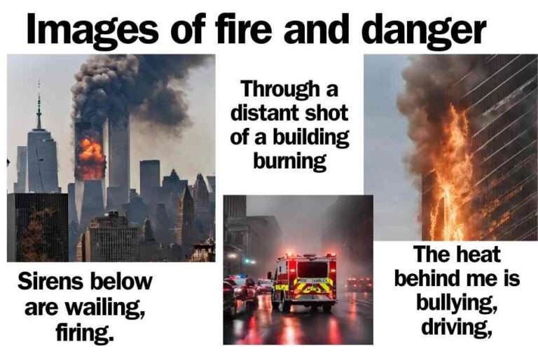 Images and quotes of fire and danger in Out of the Blue by Simon Armitage