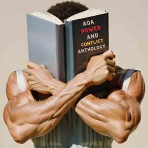 AQA Power and Conflict poems image of muscles holding a poetry book