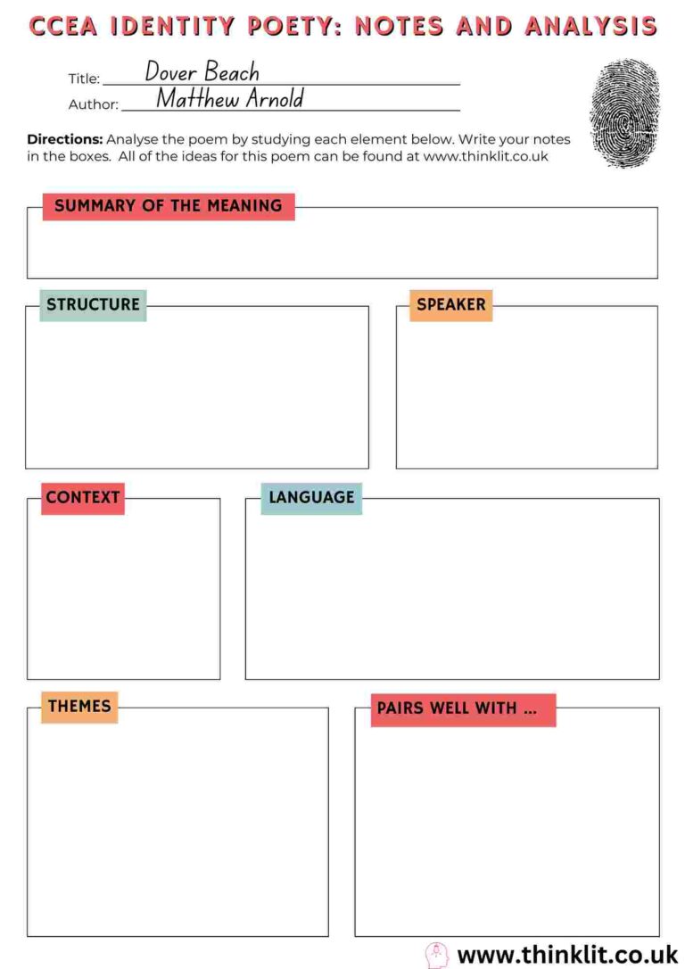 CCEA Identity poetry student workbook for note taking