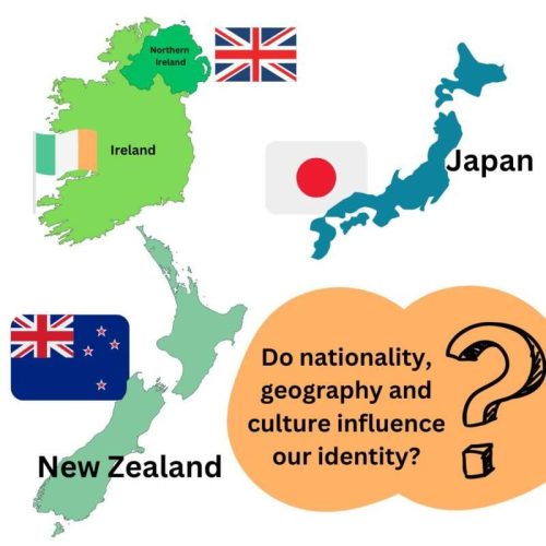 Sinead Morrissey context - graphic showing Ireland, Japan and New Zealand, all places Morrissey has lived.